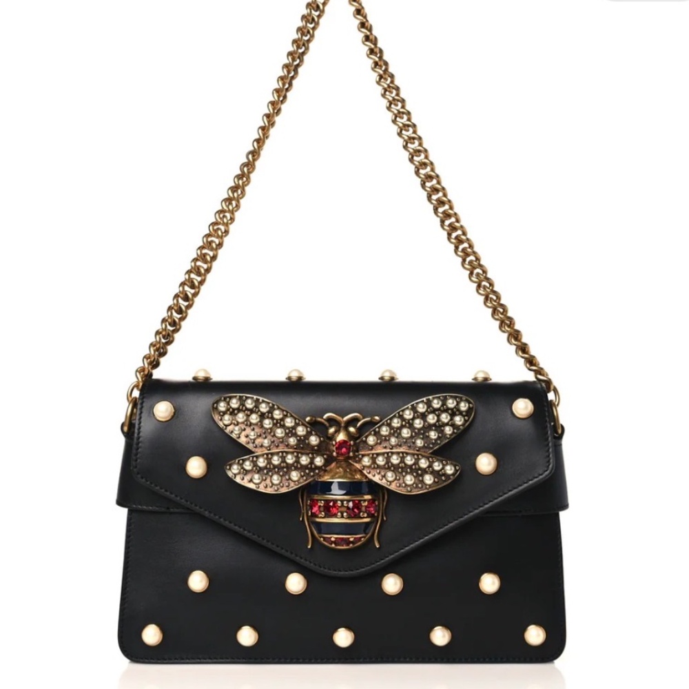 Gucci Nappa Pearl Studded Mini Queen Margaret Broadway Shoulder Bag